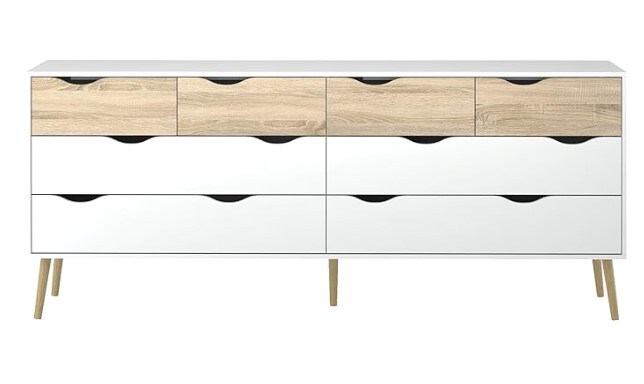Diana 8-Drawer Dresser in White/Oak Finish