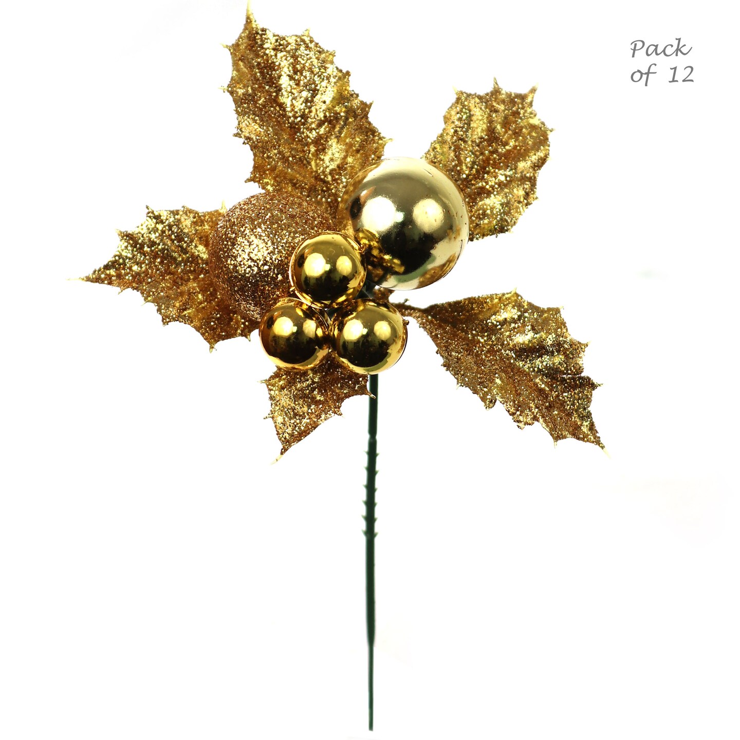 Larksilk Gold Glitter Leaf Spray Christmas Tree Pick Ornament 12-Pack