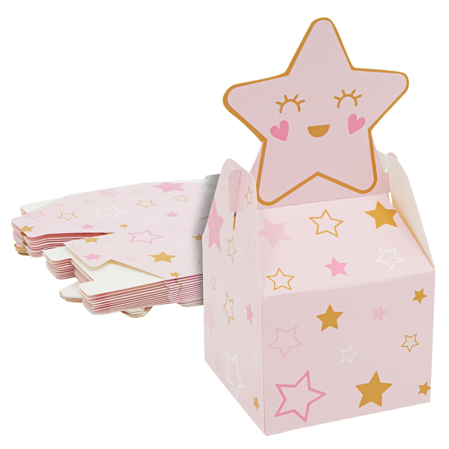24 Pack Pink Star Themed Party Favor Gable Treat Boxes for Girls Twinkle Twinkle Little Star Baby Shower Decorations (4 x 8 In)
