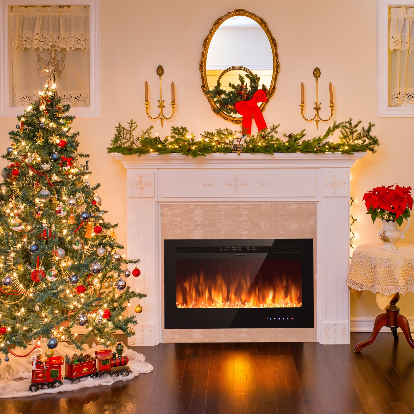 36 Inch Wall Mounted Electric Fireplace with Remote Control and Touch LED Screen Panel