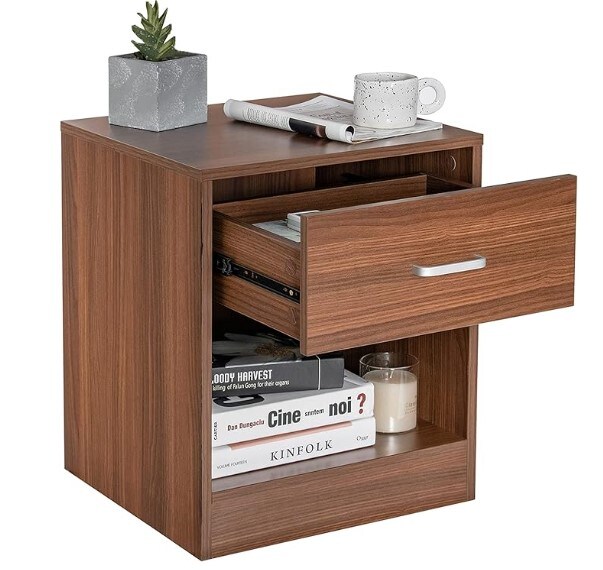 Modern Sofa Side Table, Nightstand Chest Sofa Couch w/Open Storage Cabinet, End Table for Bedroom Living Room Home Office (1, Brown), Nightstand w/Drawer, 2-Tier Wooden Bedside Table, Modern Sofa Side Table, Nightstand Chest Sofa Couch w/Open Storage