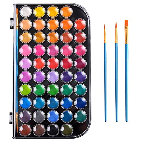 48 Colors Washable Watercolor Paint Set with 3 Brushes and Palette, Non-toxic Paints Sets for Kids, Adults, Beginners Artists, Make Your Painting Talk