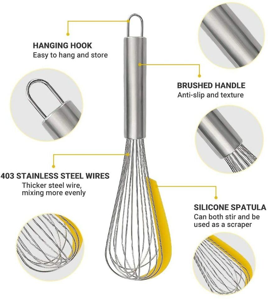 2-in-1 Stainless Steel Whisk Blender with Egg Separator and Silicone Scraper.
