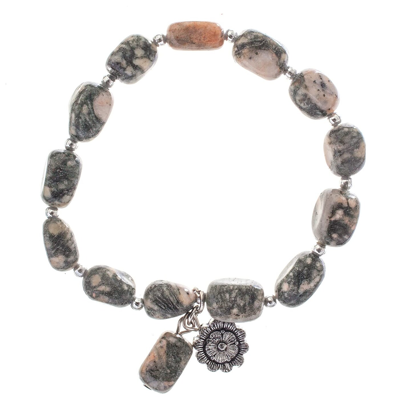Earth's Jewels Semi-Precious Natural Jasper Gemstone Bracelet, Flower Charm