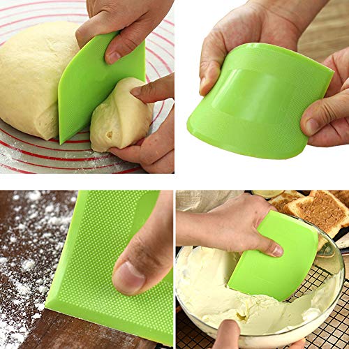 2 Pieces Dough Scraper Bowl Food-safe Plastic Dough Cutter Flexible Bench Multipurpose Food Scrappers for Bread Dough Cake Fondant Icing, White, Green