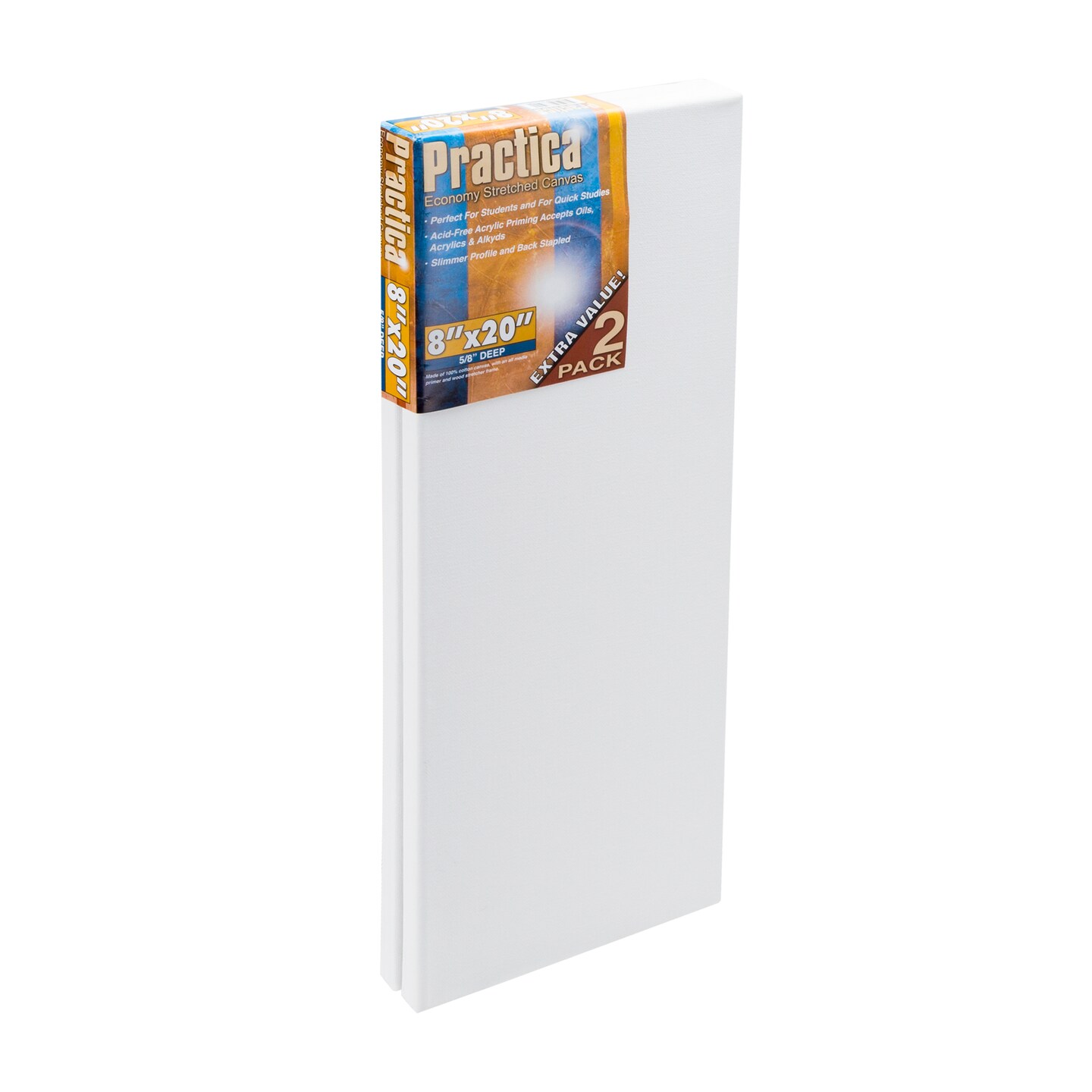 Practica Economy Stretched Cotton Canvas 2 Packs - Acid-Free Acrylic Primed Canvas for Acrylics, Pastels, Graphite, & More!