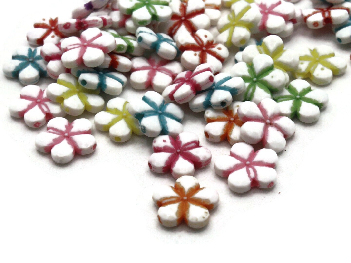 50 14mm Assorted Color Flower Plastic Coin Beads