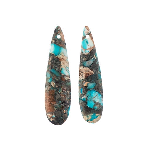 Earth's Jewels Semi-Precious 12x46mm Synthetic Imperial Jasper Turquoise Teardrop Pendants