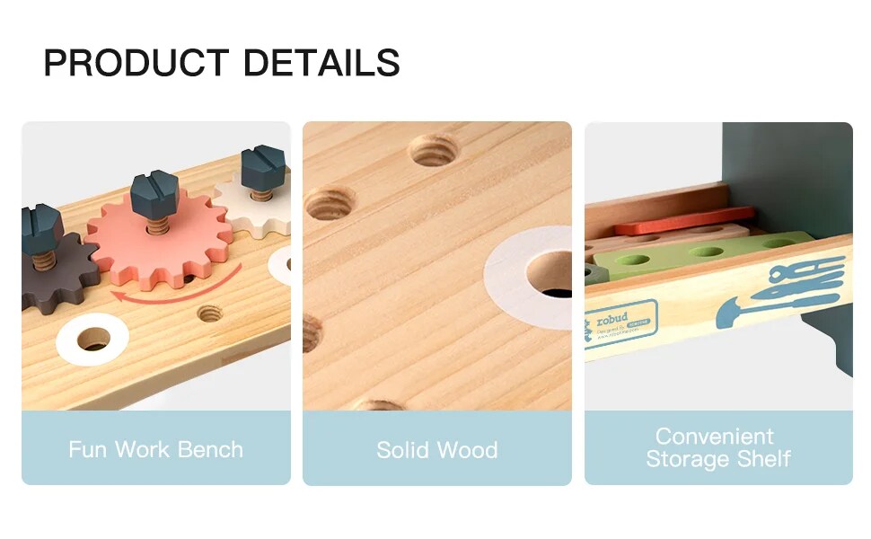 ROBUD Mini Wooden Play Tool Workbench Set WG201