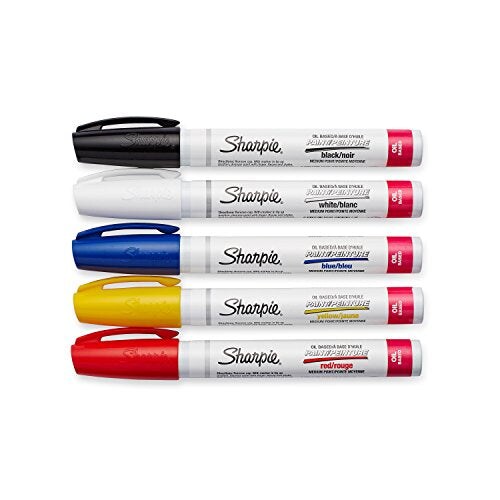 Oil-Based Paint Markers, Medium Point, Assorted Colors, 5 Count (Packaging May Vary) - Great for Rock Painting
