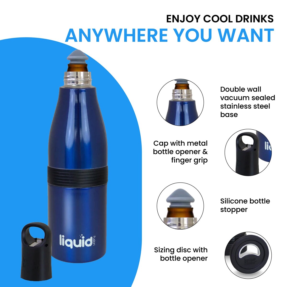 Icy Bev Kooler V 2.0 - (3 in 1 - Water Bottle, Bottle Insulator