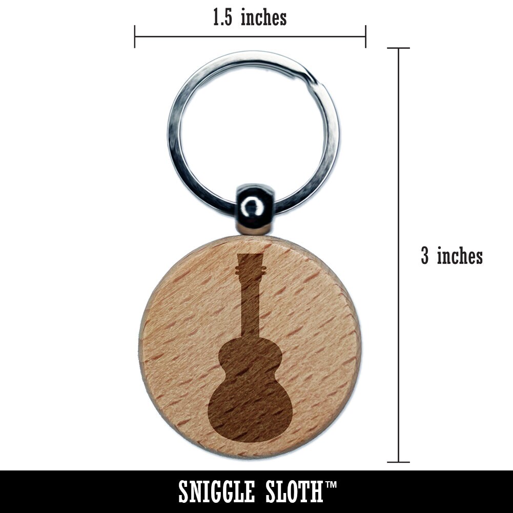 Ukulele Solid Engraved Wood Round Keychain Tag Charm