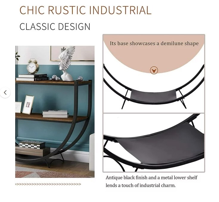 2 Tier Country Style Sofa Table for Entryway, Rustic Style Console Table, Brown