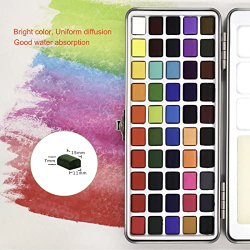 WOOCOLOR Watercolor Paint Set, 50 Vivid Colors in Portable Box with Watercolor Palette, Brush, Sponge, Art Supplies for Painting, Travel Watercolor Set for Adults, Kids, Hobbyists