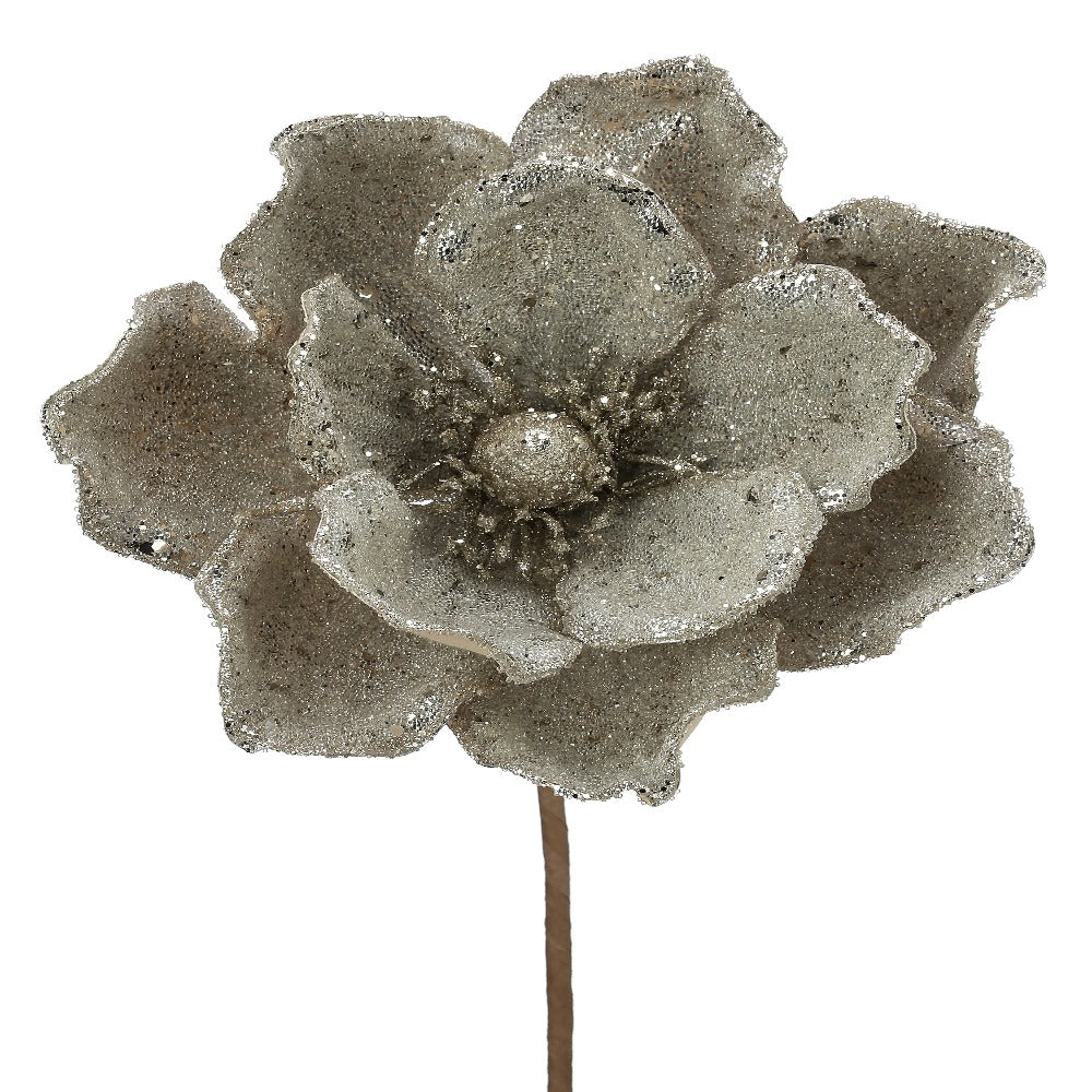 24&#x22; MICRO BEADED/SEQUINS MAGNOLIA STEM - PLATINUM CHAMPAGNE