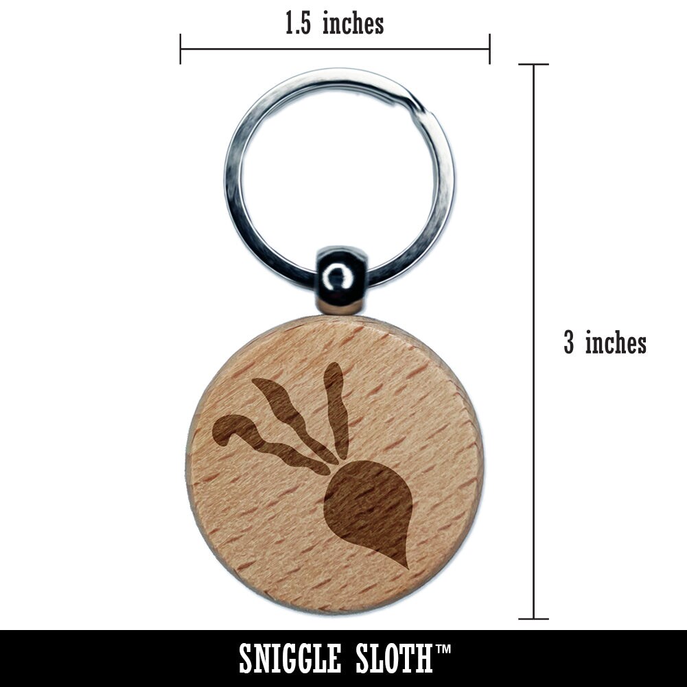 Radish Vegetable Vegetarian Doodle Engraved Wood Round Keychain Tag Charm