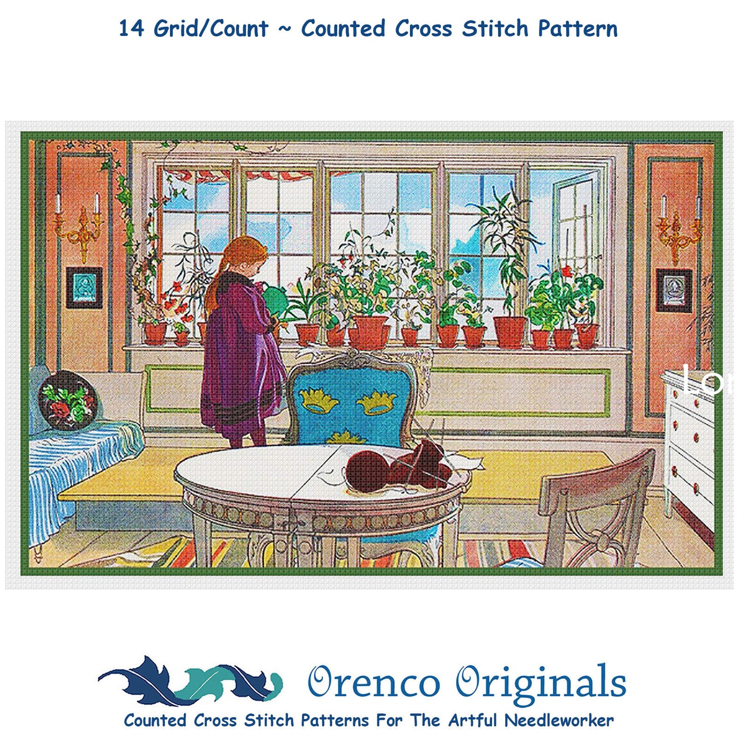 Garden Window Counted Cross Stitch Pattern by Carl Larsson