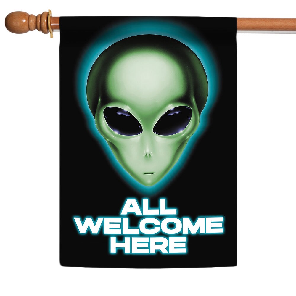 Aliens Welcome Here Decorative Ufo Flag