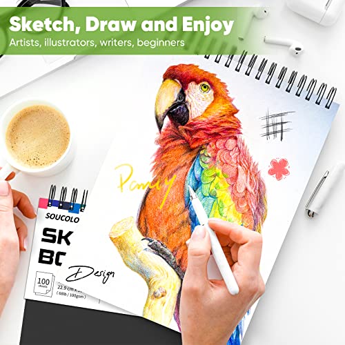9" x 12" Sketch Book, 1-Pack 100 Sheets Spiral Bound Art Sketchbook, Acid Free (68lb/100gsm) Artist Drawing Book Paper Painting Sketching Pad