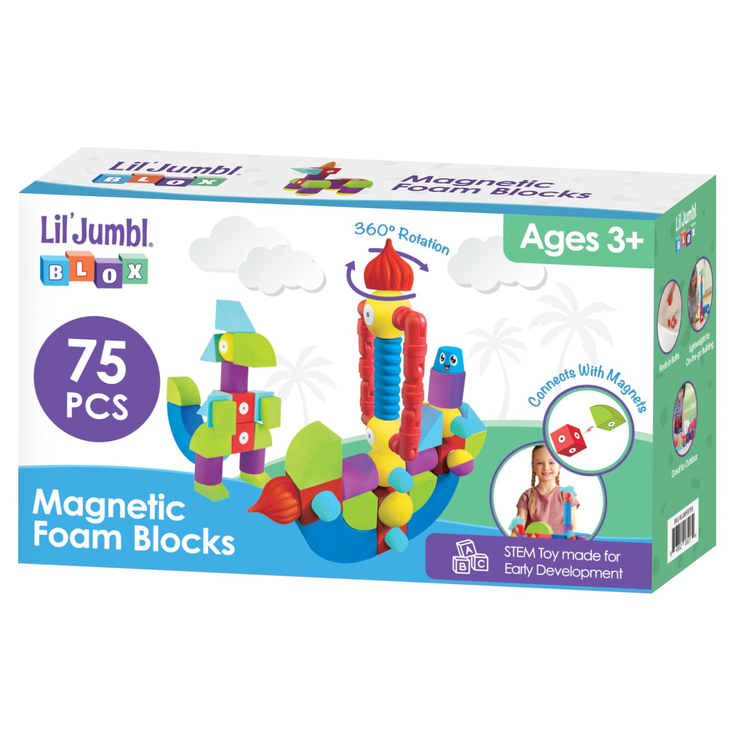 Lil' Jumbl Blox Magnetic Building Blocks Set, STEM Education Foam Blocks for Boys & Girls Ages 3-6