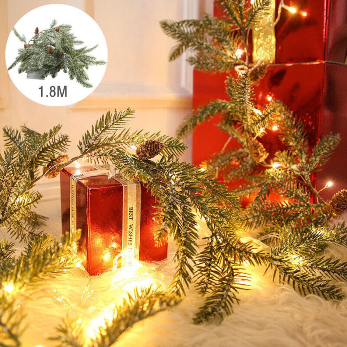 Artificial Pine Christmas Garland with Lights