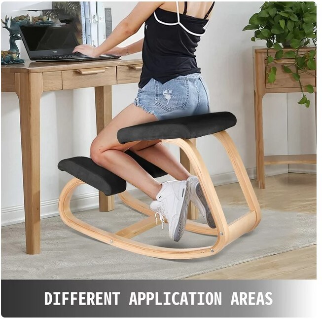 Memory Seat Cushion Relieving Body Wooden Ergonomic Kneeling Chair Black