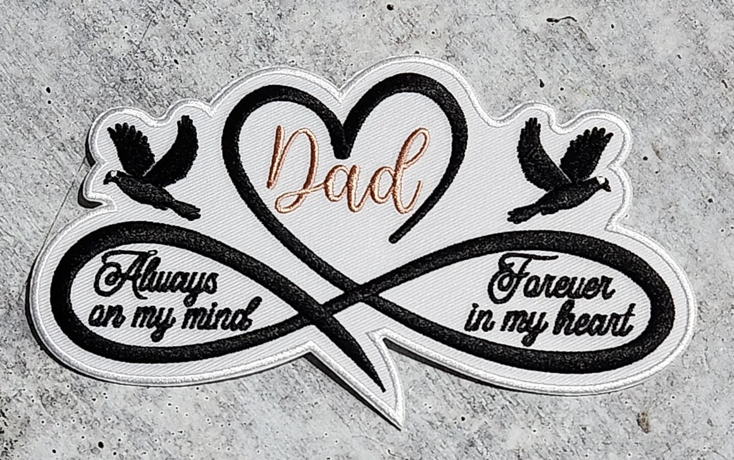 Memorial Infinity Collection: Patch Party Club, &#x22;DAD&#x22; Eternal Remembrance 1-pc, Iron-On Embroidered Patch, Sz 6&#x22;, Tribute Honoring Loved One