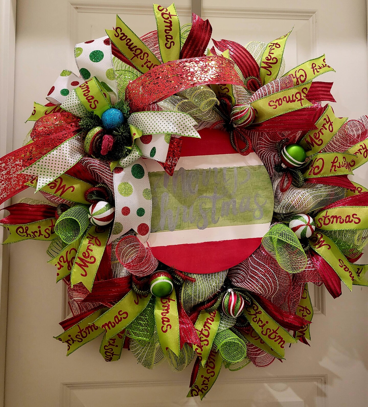 Red, White and Lime Deco Mesh Wreath/christmas Wreath/lime, White and Red  Wreath/holiday Lime and Red Wreath 