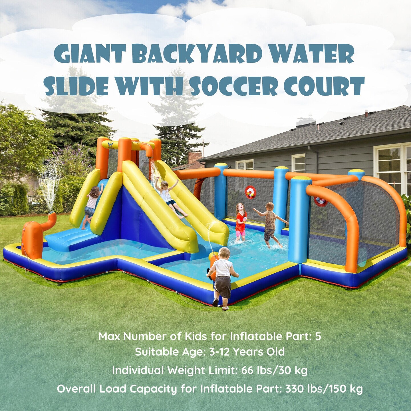 Giant Soccer Themed Inflatable Water Slide Bouncer with Splash Pool