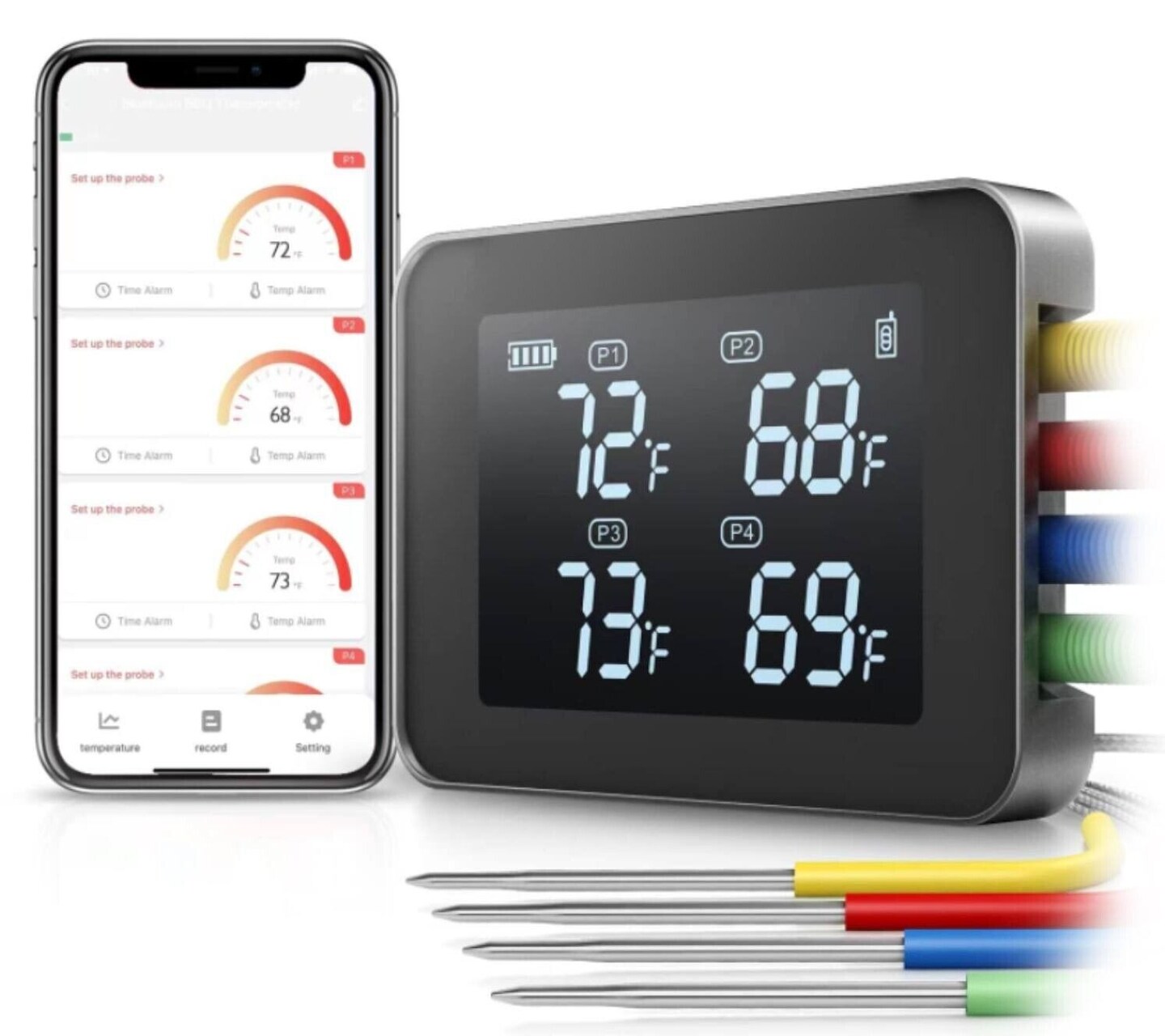 Wireless BBQ Thermometer with 4 Probes