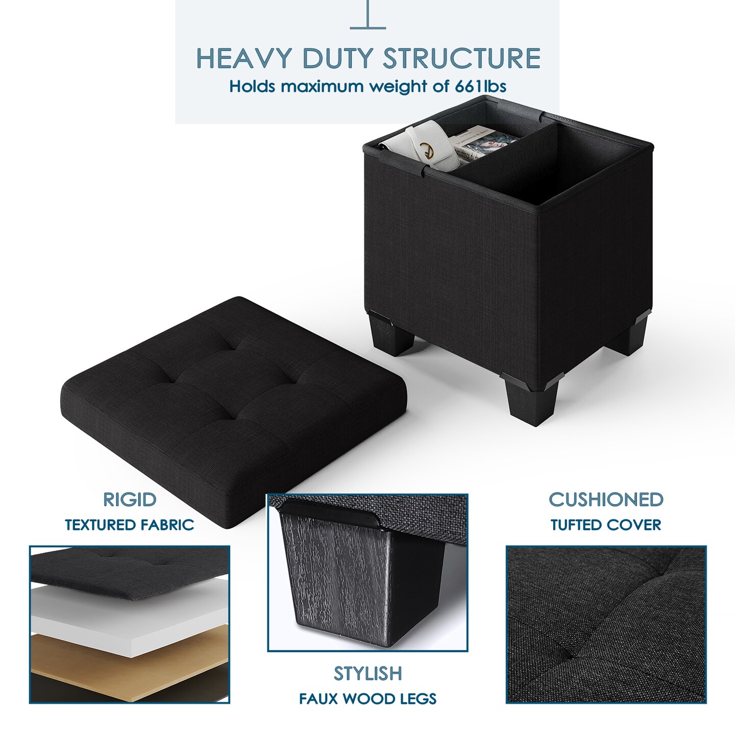 StorageBud Storage Ottoman Bench with Storage Bins