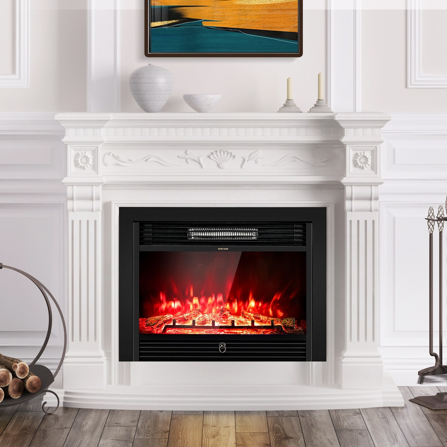Modern Electric Wall Fireplace with Adjustable Thermostat and 0-8 Hour Timer Remote Included