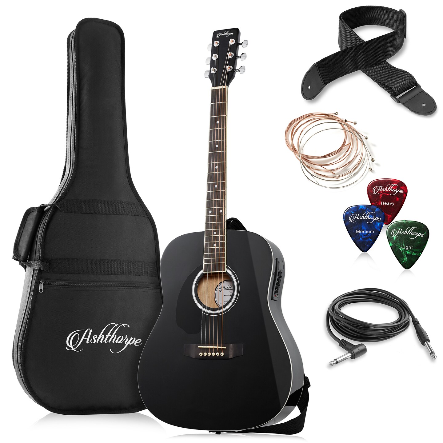 Ashthorpe Full-Size Left-Handed Dreadnought Acoustic-Electric Guitar Bundle - Premium Tonewoods