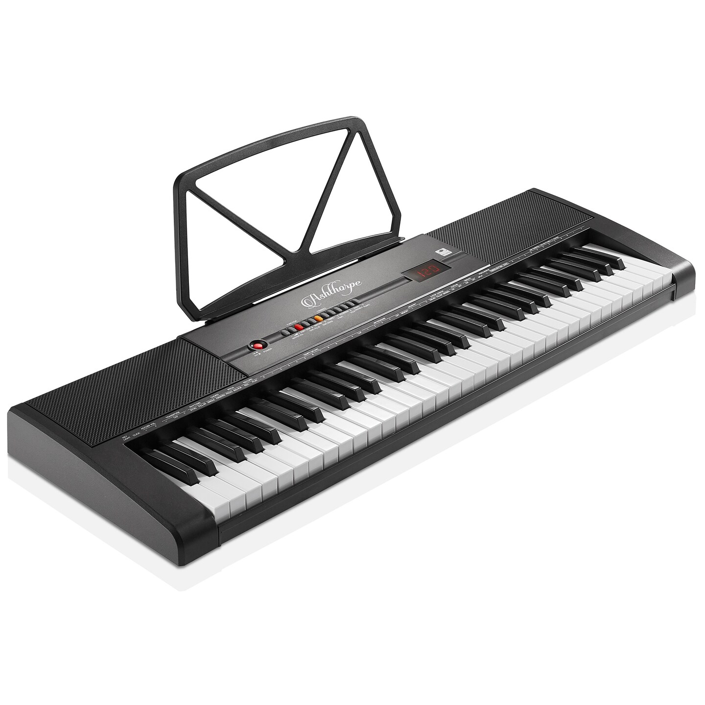 Ashthorpe 61-Key Digital Electronic Keyboard&#xA0;Piano with Light Up Keys, Includes Stand, Bench, Headphones, Mic and Keynote Stickers