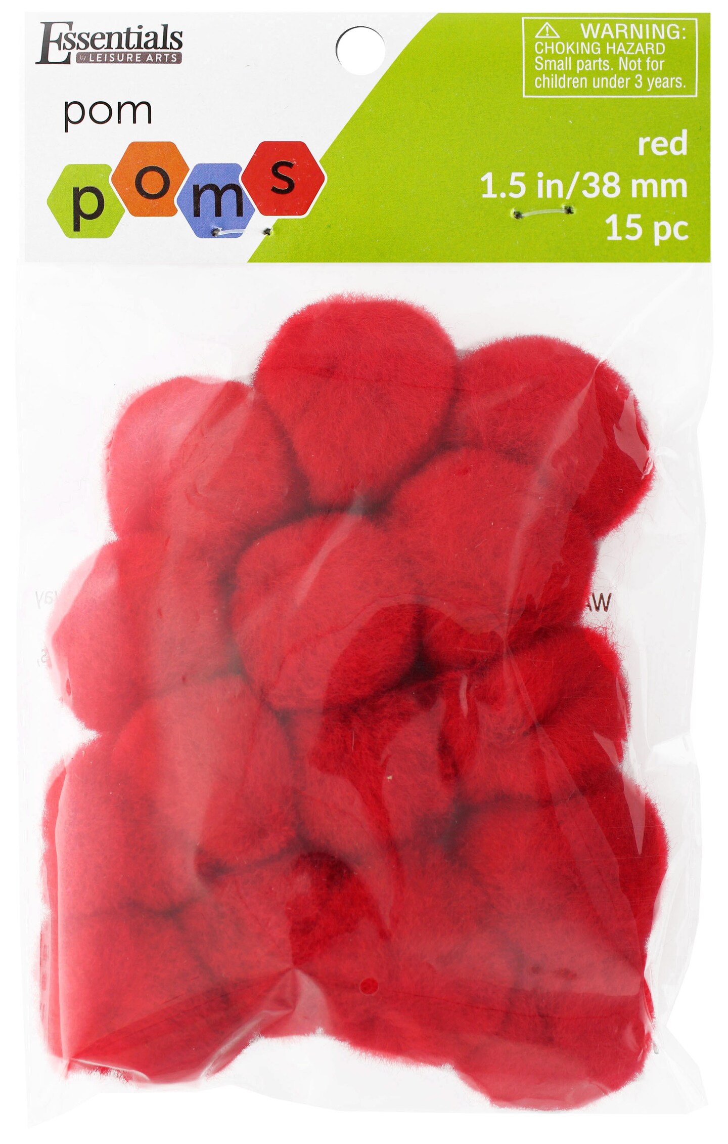 Essentials by Leisure Arts Pom Poms, Red, 1.5&#x22;, 15 Pieces per Pack