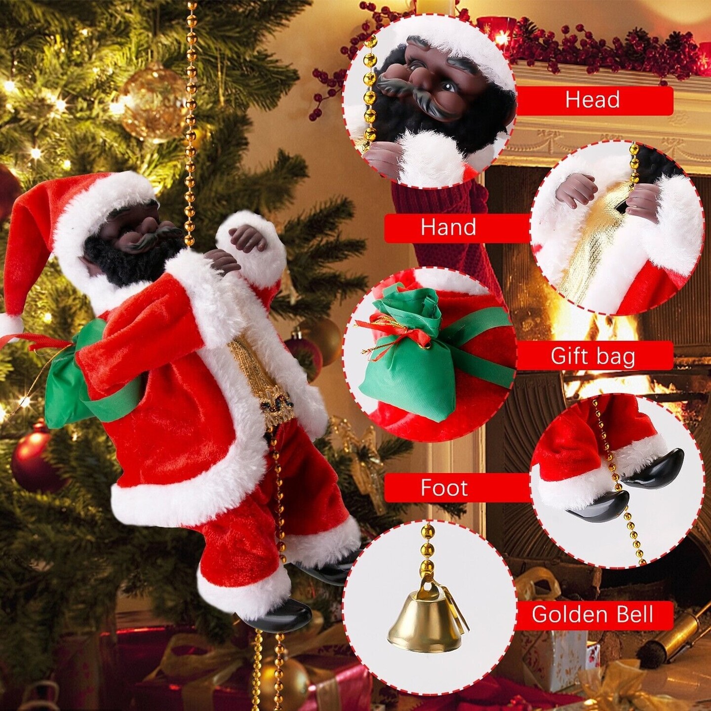 Musical Santa Rope Climber Christmas Tree Decoration Toy
