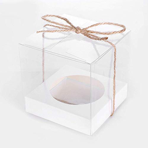 12 PCS Single Clear Cupcake Containers, Clear Boxes for Favors 3.5x3.5x3.5 inch, Wedding Favor Gift Box with Inserts and Ribbon,Individual Packaging for Display(White)