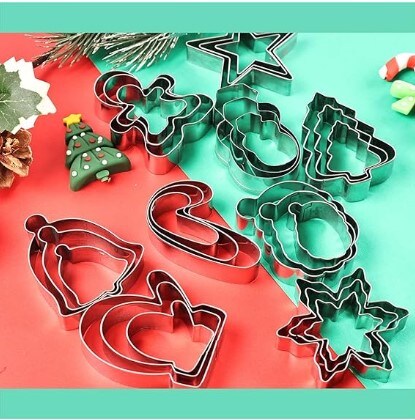 Stainless Steel Christmas Cookie Cutters Set - Snowman, Christmas Tree, Santa, Snowflakes, Bells, Cane, Gingerbread Man, Gloves, Stars, and More Shapes