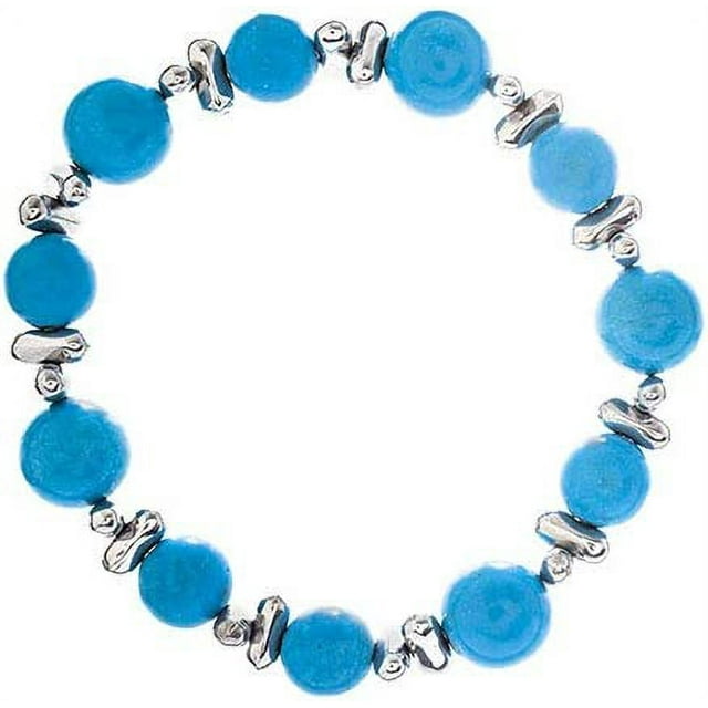 Earth&#x27;s Jewels Semi-Precious Dyed Turquoise Stretch Bracelet, Donut Spacer Beads