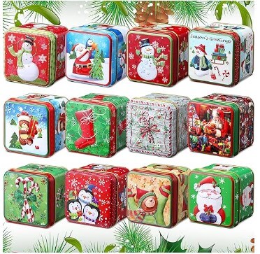 Christmas Cookie Tins with Lids (24 Pieces) Small Metal Candy Box Mini