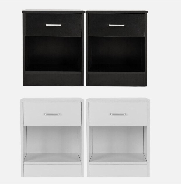 Wooden Bedside Table Nightstand with Storage Drawer Bedside End Table Set of 2