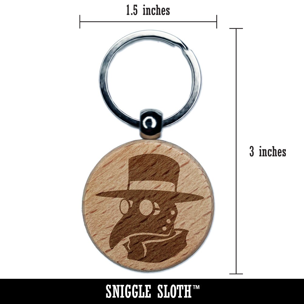 Plague Doctor Mask Engraved Wood Round Keychain Tag Charm