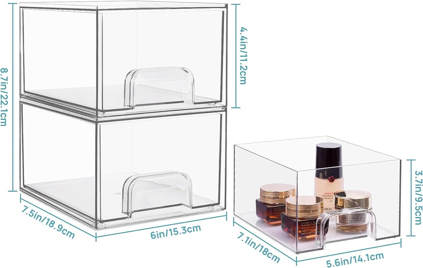 4 Pack Stackable Makeup Organizer Storage Drawers, Acrylic Bathroom Organizers,Clear Plastic Storage Bins For Vanity, Undersink, Kitchen Cabinets, Pantry, Home Organization and Storage