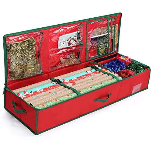 MaidMAX Christmas Wrapping Paper Storage Bag, 42 inch Gift Wrap Organizer  Underbed Storage Box Container 600d Oxford Fabric Wrapping Paper Holder for  Storing Rolls, Ribbons, Bows 42L x 14W x 5.5H