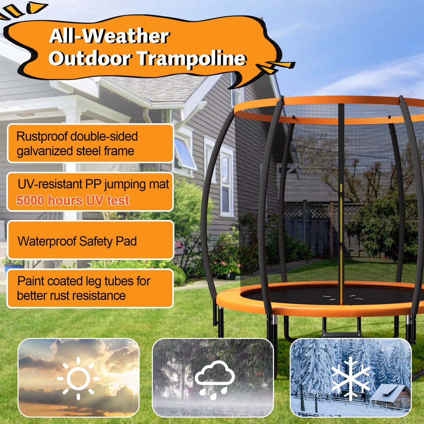 10 Feet ASTM Approved Recreational Trampoline with Ladder