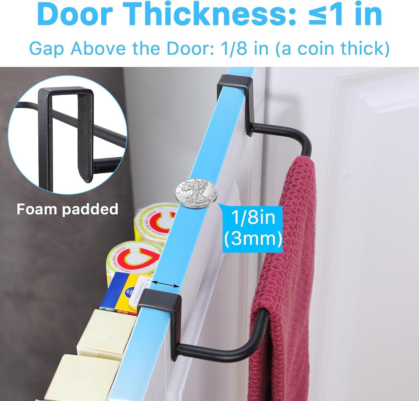 2 Pack Cabinet Door Organizer - Cutting Board Holder Rack with Towel Bar, Over Cabinet Door Storage for Foil, Plastic Wrap, Baking Sheet Kitchen Organizer