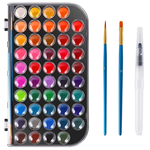 48 Colors Watercolor Paint Set, Non-toxic Watercolor Paint with a Brush Refillable a Water Brush Pen and Palette, Washable Water Color Paints Sets for Kids Adults Children Students Beginner