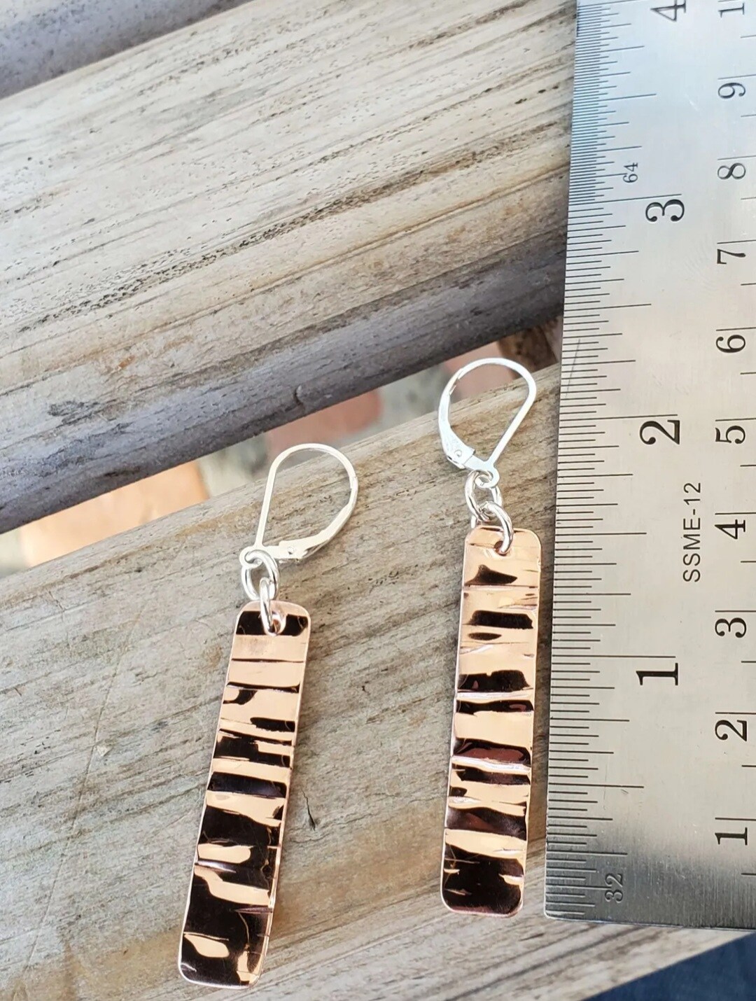 Textured Copper Rectangles on Sterling Silver Lever Back Earrings