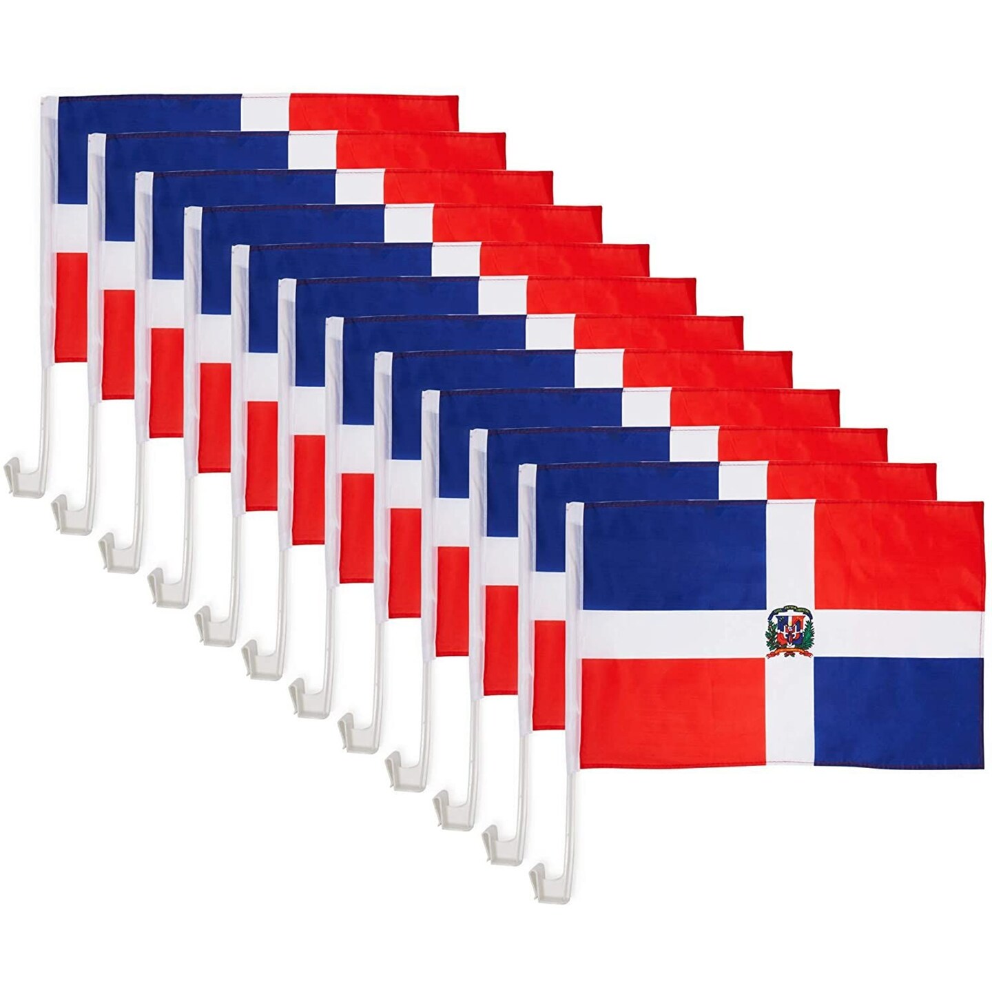 Okuna Outpost Dominican Republic Car Flags with Window Mount Clip (12 x 17 Inches, 12 Pack)