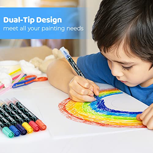 24 Colors Acrylic Paint Markers, Dual Tip Paint Pens For Rock Painting Wood Canvas Plastic Metal And Stone, Acrylic Dot Markers For DIY Crafts Making Art Supplies